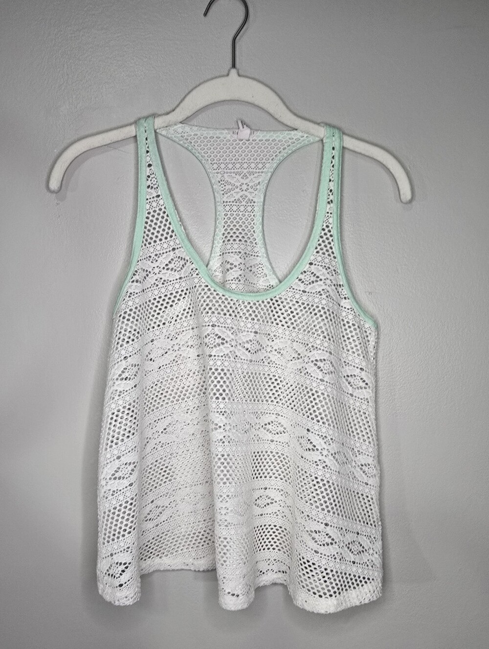 Aeropostle White Crochet Racerback Tank with Mint Trim